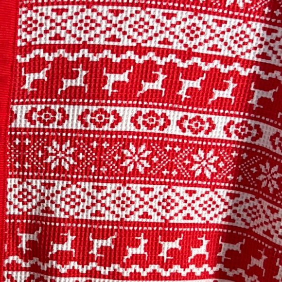 Waffle Weave Long Thermal Pajamas Winter Print Red White Size XXL - Picture 7 of 7